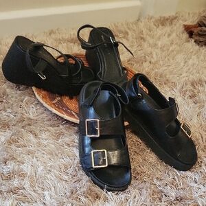 Black Leather Women's Sandals